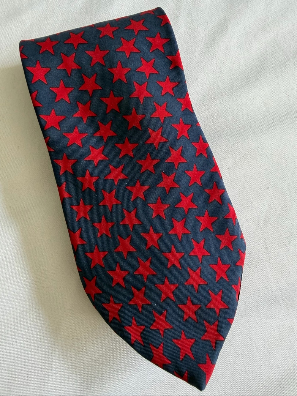 Vintage Old Navy 100% Silk Navy Blue Red Star Americana Tie USA Made